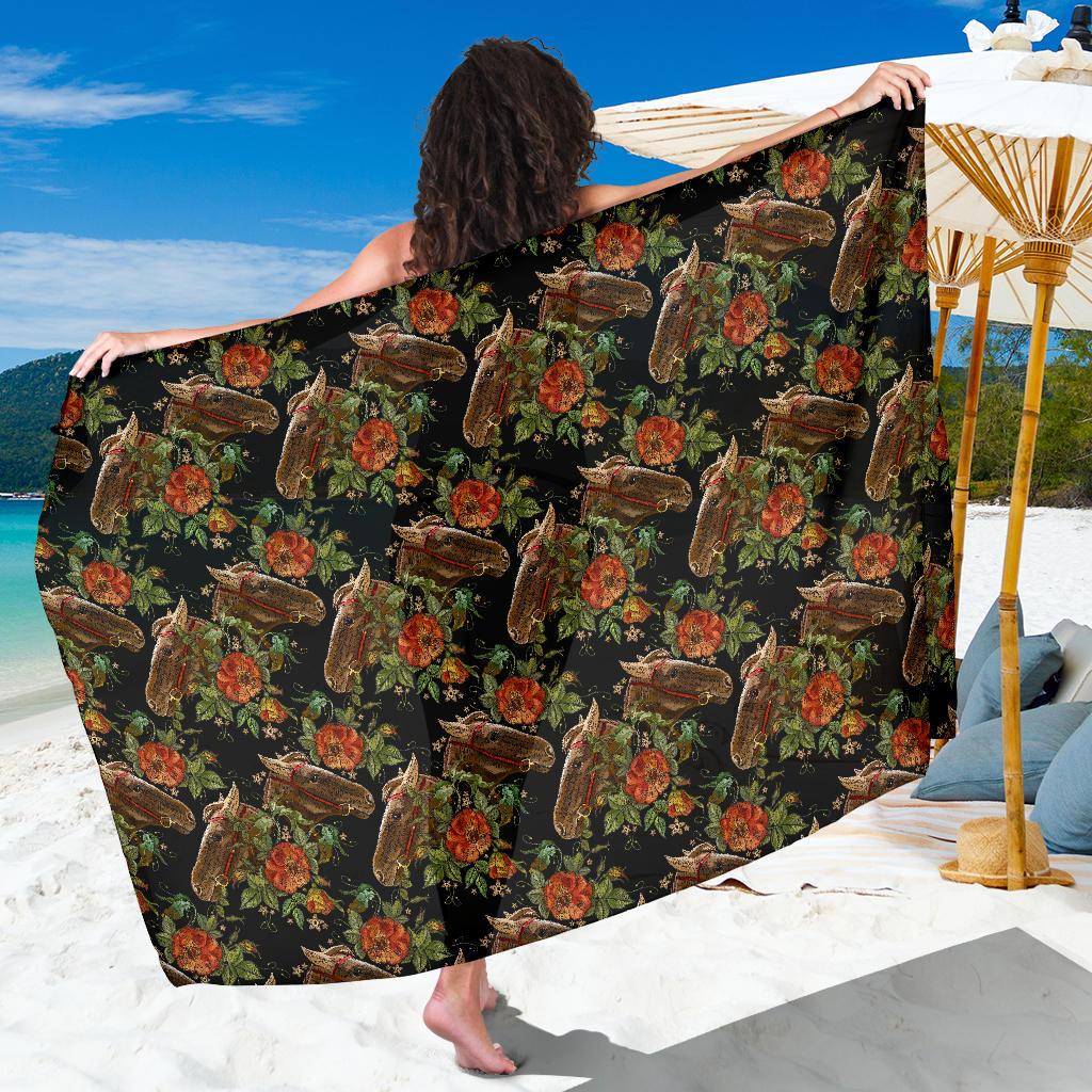 Horse Embroidery with Flower Design Sarong Pareo Wrap