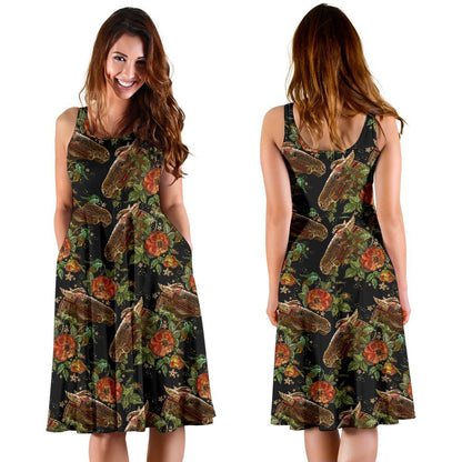 Horse Embroidery with Flower Design Sleeveless Dress