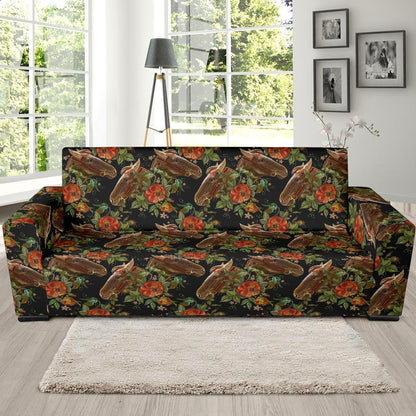 Horse Embroidery with Flower Design Sofa Slipcover-JTAMIGO.COM