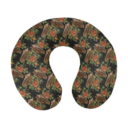 Horse Embroidery with Flower Design U-Shaped Travel Neck Pillow-JTAMIGO.COM