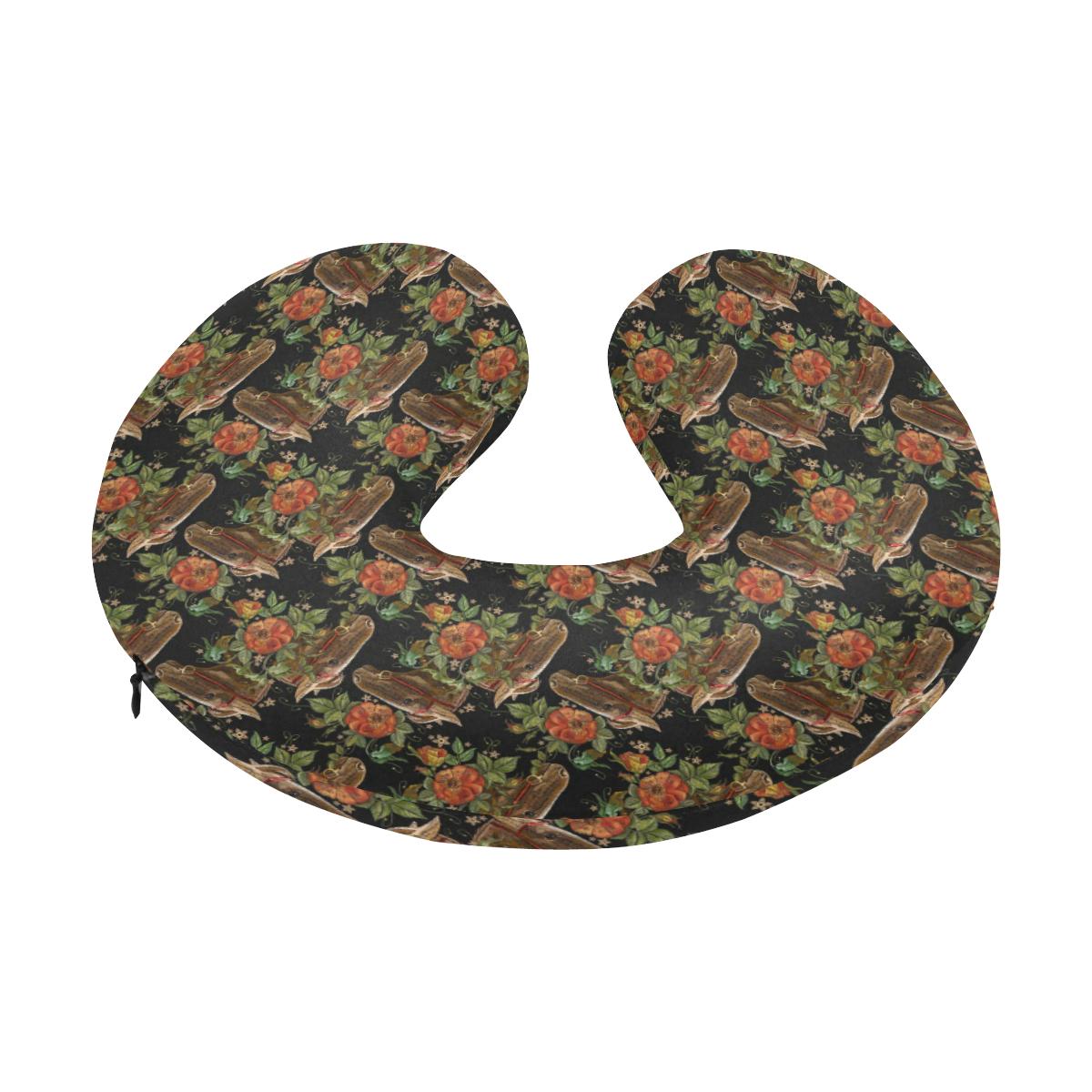 Horse Embroidery with Flower Design U-Shaped Travel Neck Pillow-JTAMIGO.COM