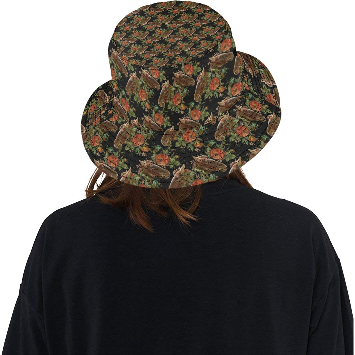 Horse Embroidery with Flower Design Unisex Bucket Hat