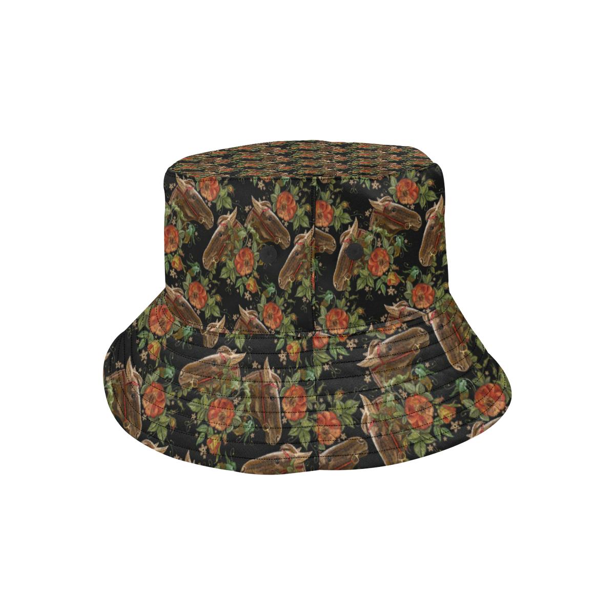 Horse Embroidery with Flower Design Unisex Bucket Hat