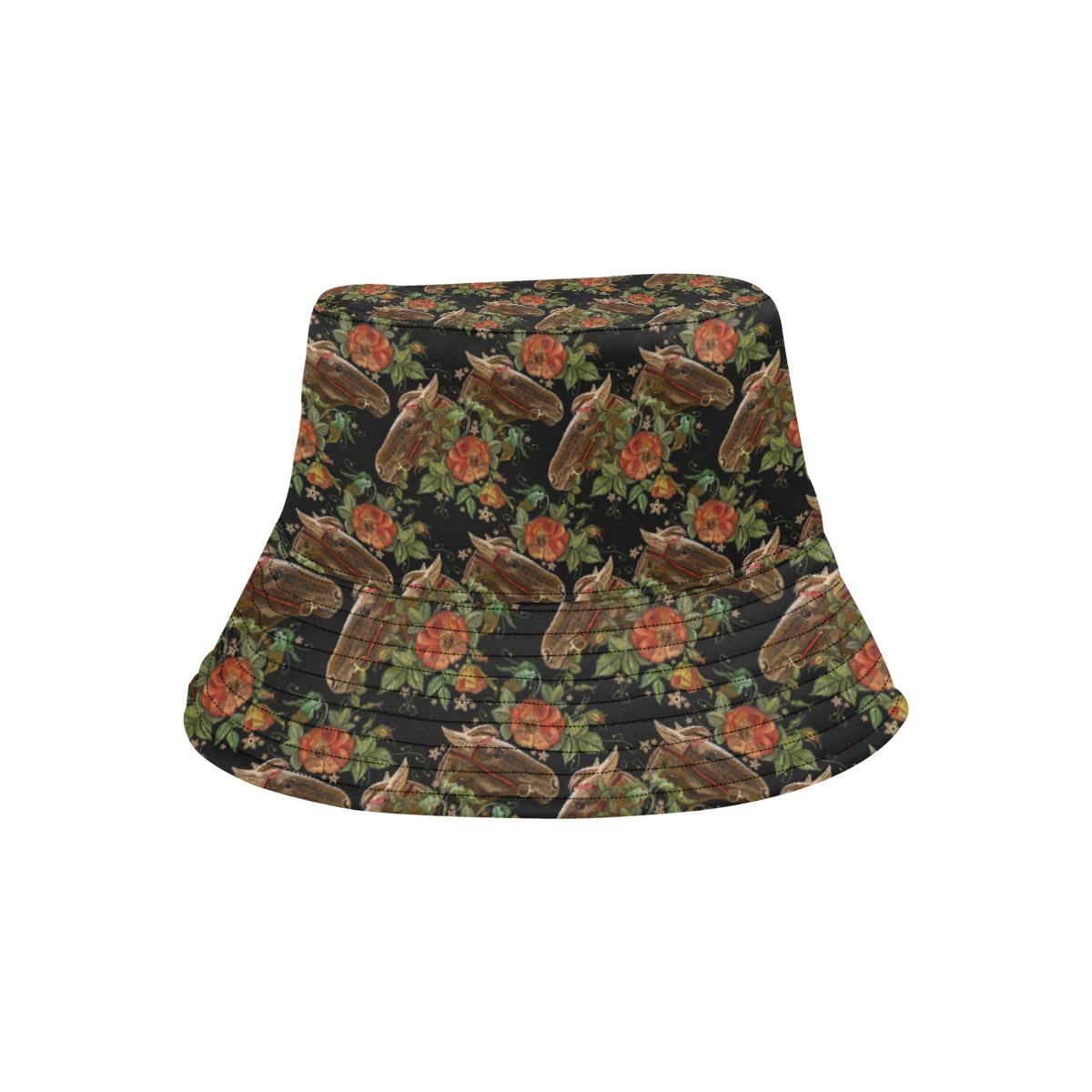 Horse Embroidery with Flower Design Unisex Bucket Hat