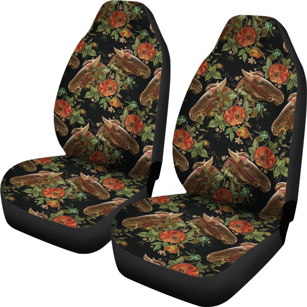 Horse Embroidery with Flower Design Universal Fit Car Seat Covers