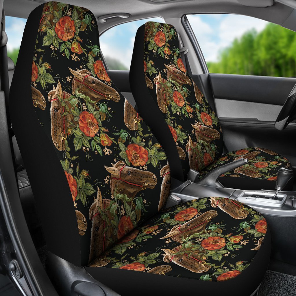 Horse Embroidery with Flower Design Universal Fit Car Seat Covers