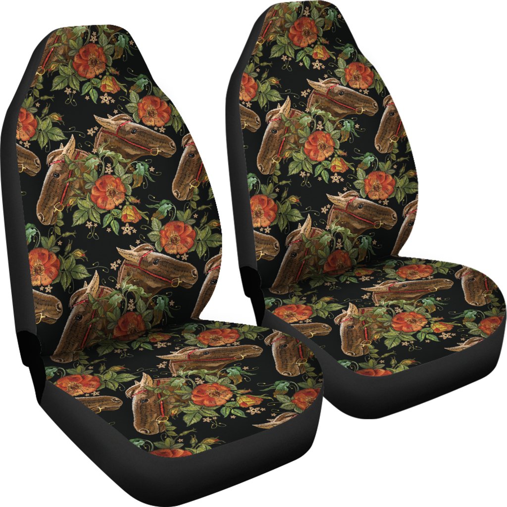 Horse Embroidery with Flower Design Universal Fit Car Seat Covers
