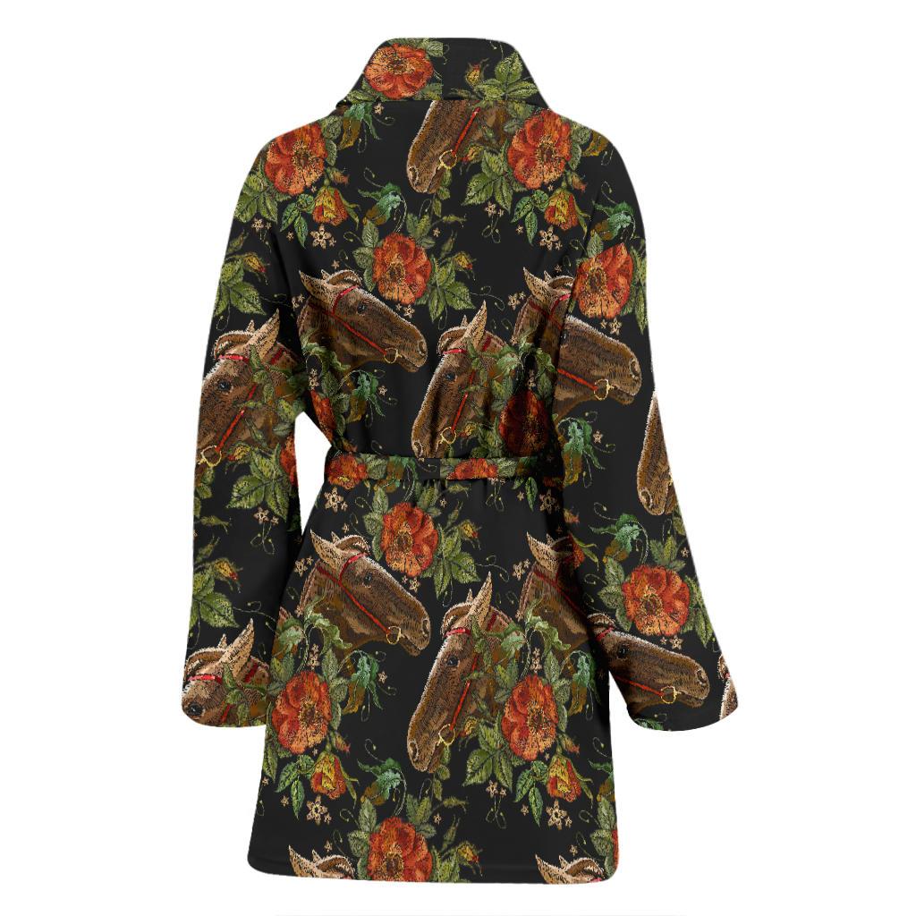 Horse Embroidery with Flower Design Women Bath Robe-JTAMIGO.COM