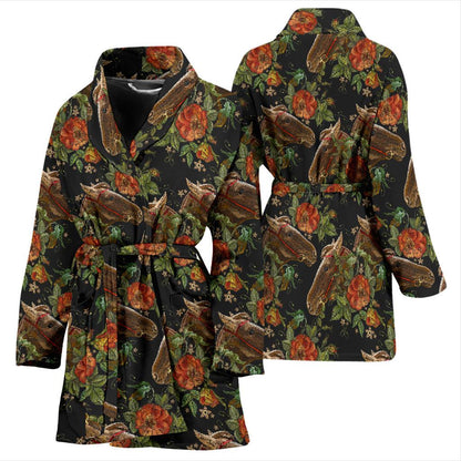 Horse Embroidery with Flower Design Women Bath Robe-JTAMIGO.COM