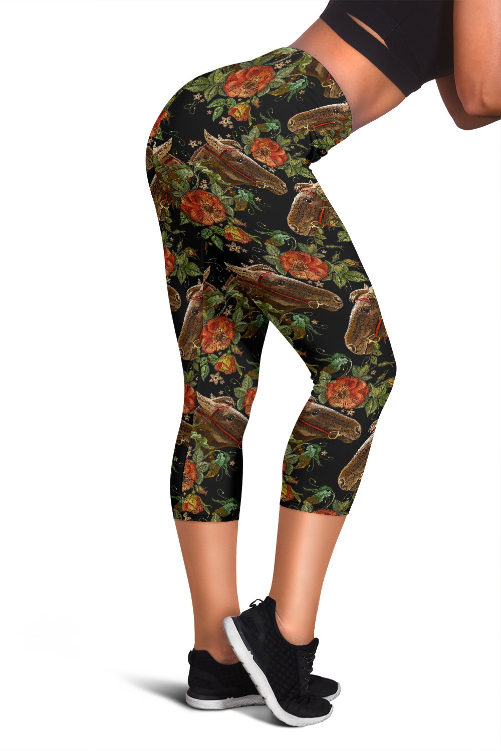 Horse Embroidery with Flower Design Women Capris
