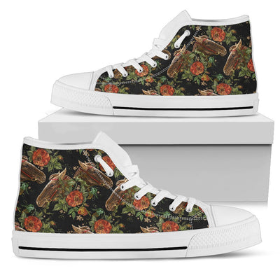 Horse Embroidery with Flower Design Women High Top Shoes