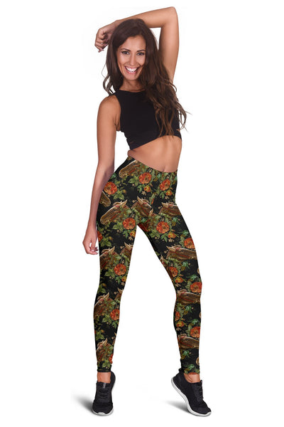 Horse Embroidery with Flower Design Women Leggings