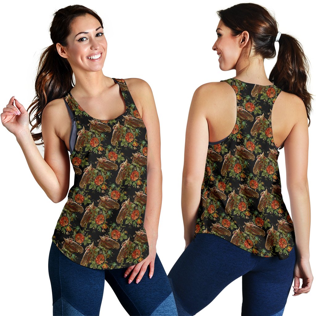 Horse Embroidery with Flower Design Women Racerback Tank Top