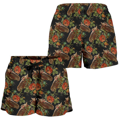 Horse Embroidery with Flower Design Women Shorts-JTAMIGO.COM