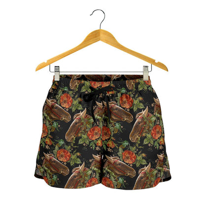 Horse Embroidery with Flower Design Women Shorts-JTAMIGO.COM