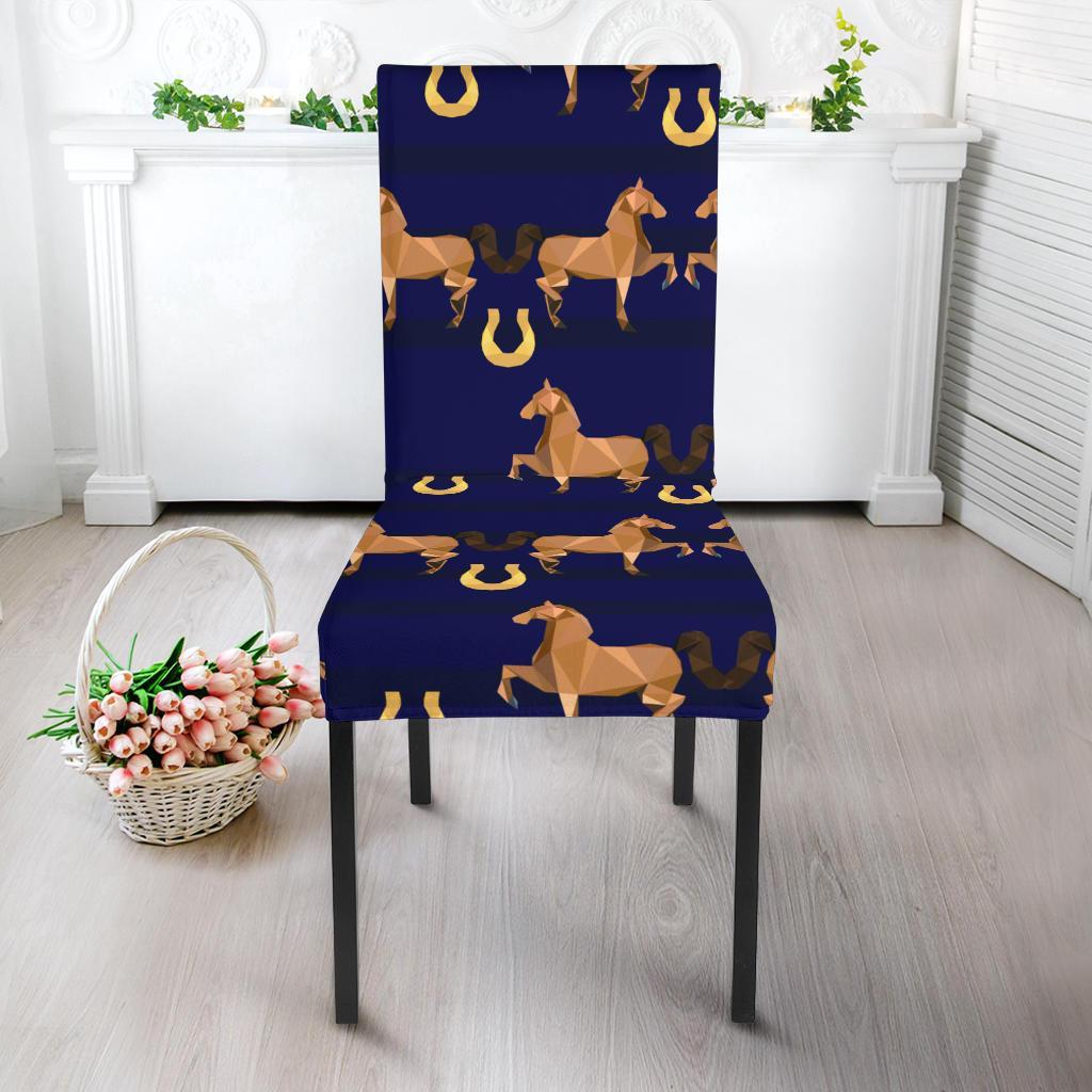 Horse Luxury Themed Pattern Print Dining Chair Slipcover-JTAMIGO.COM