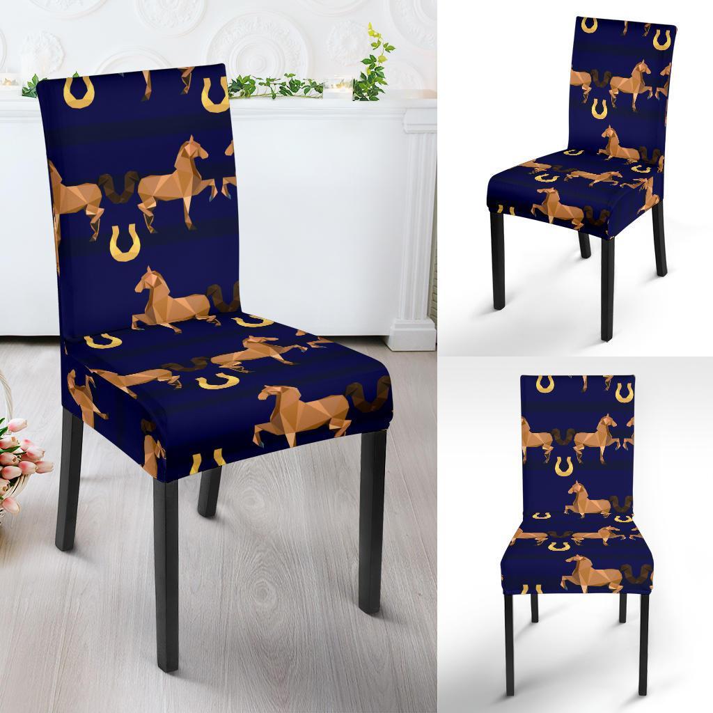 Horse Luxury Themed Pattern Print Dining Chair Slipcover-JTAMIGO.COM