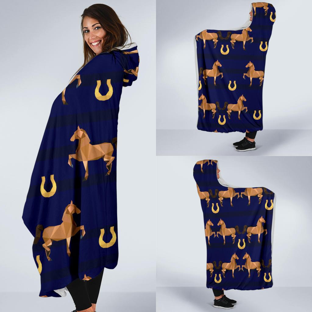 Horse Luxury Themed Pattern Print Hooded Blanket-JTAMIGO.COM