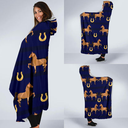 Horse Luxury Themed Pattern Print Hooded Blanket-JTAMIGO.COM
