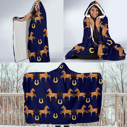 Horse Luxury Themed Pattern Print Hooded Blanket-JTAMIGO.COM