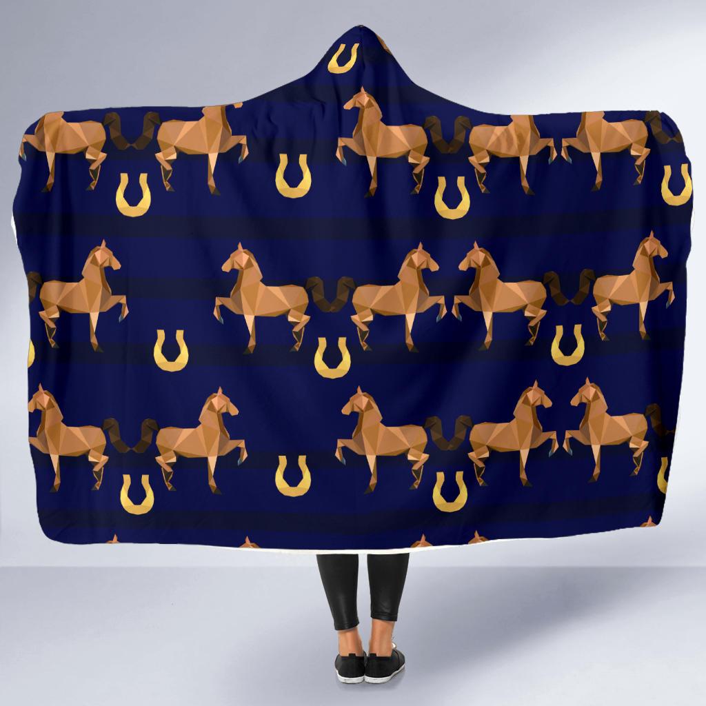 Horse Luxury Themed Pattern Print Hooded Blanket-JTAMIGO.COM
