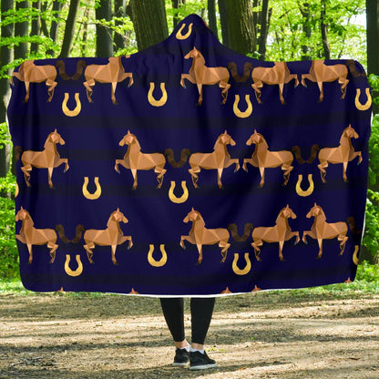 Horse Luxury Themed Pattern Print Hooded Blanket-JTAMIGO.COM