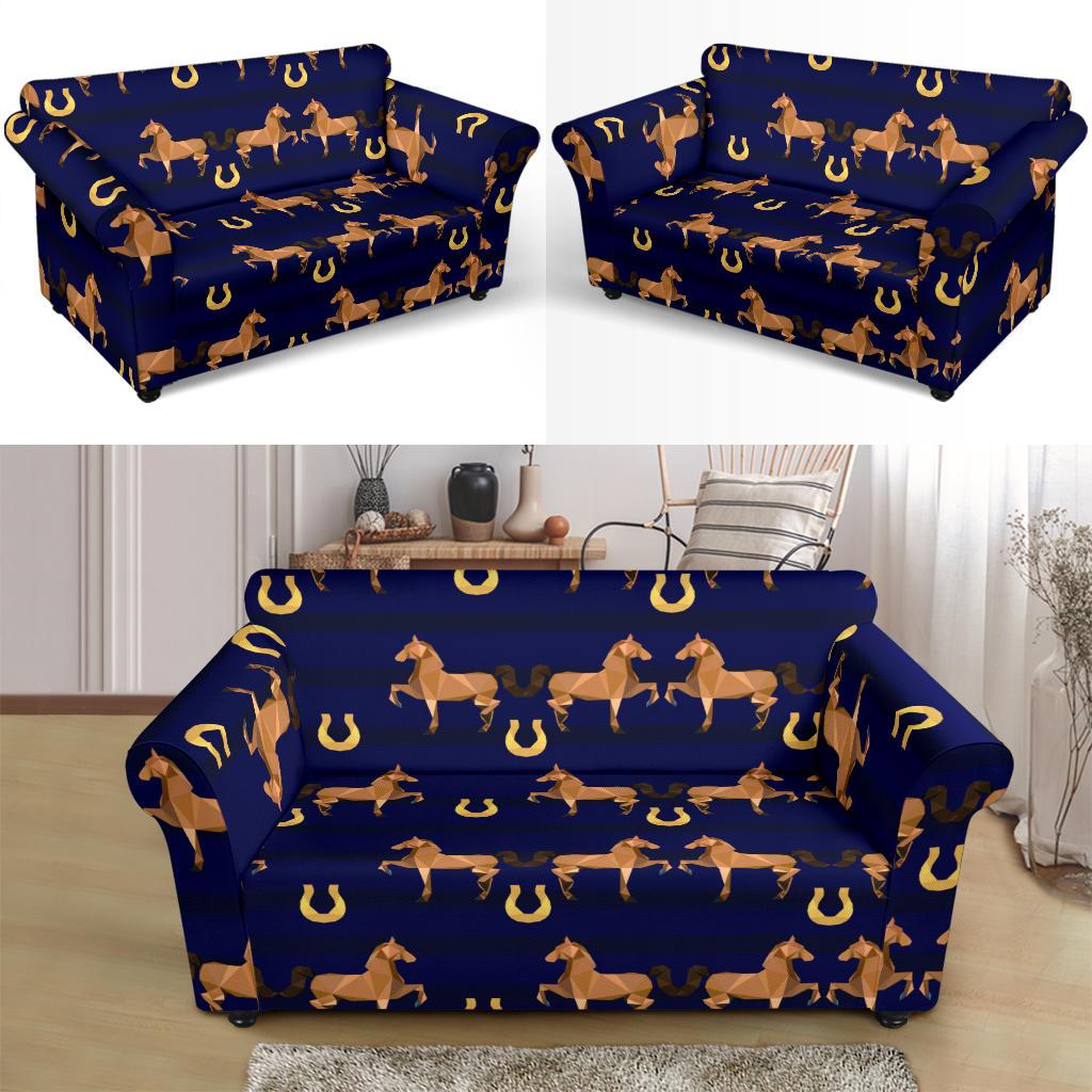 Horse Luxury Themed Pattern Print Loveseat Slipcover-JTAMIGO.COM