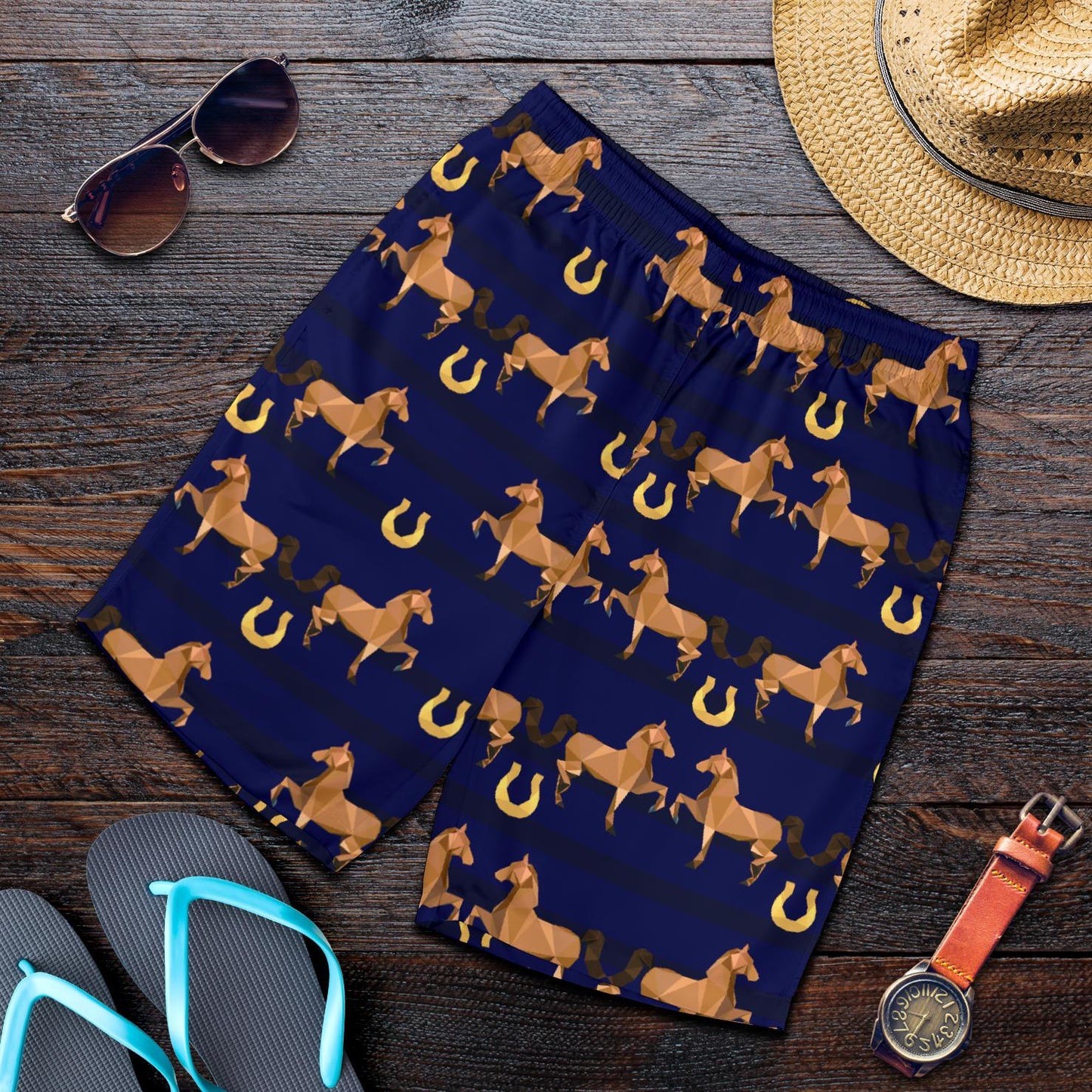 Horse Luxury Themed Pattern Print Mens Shorts-JTAMIGO.COM