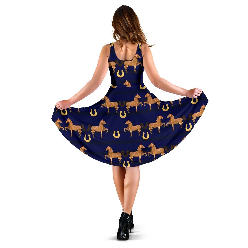 Horse Luxury Themed Pattern Print Sleeveless Dress