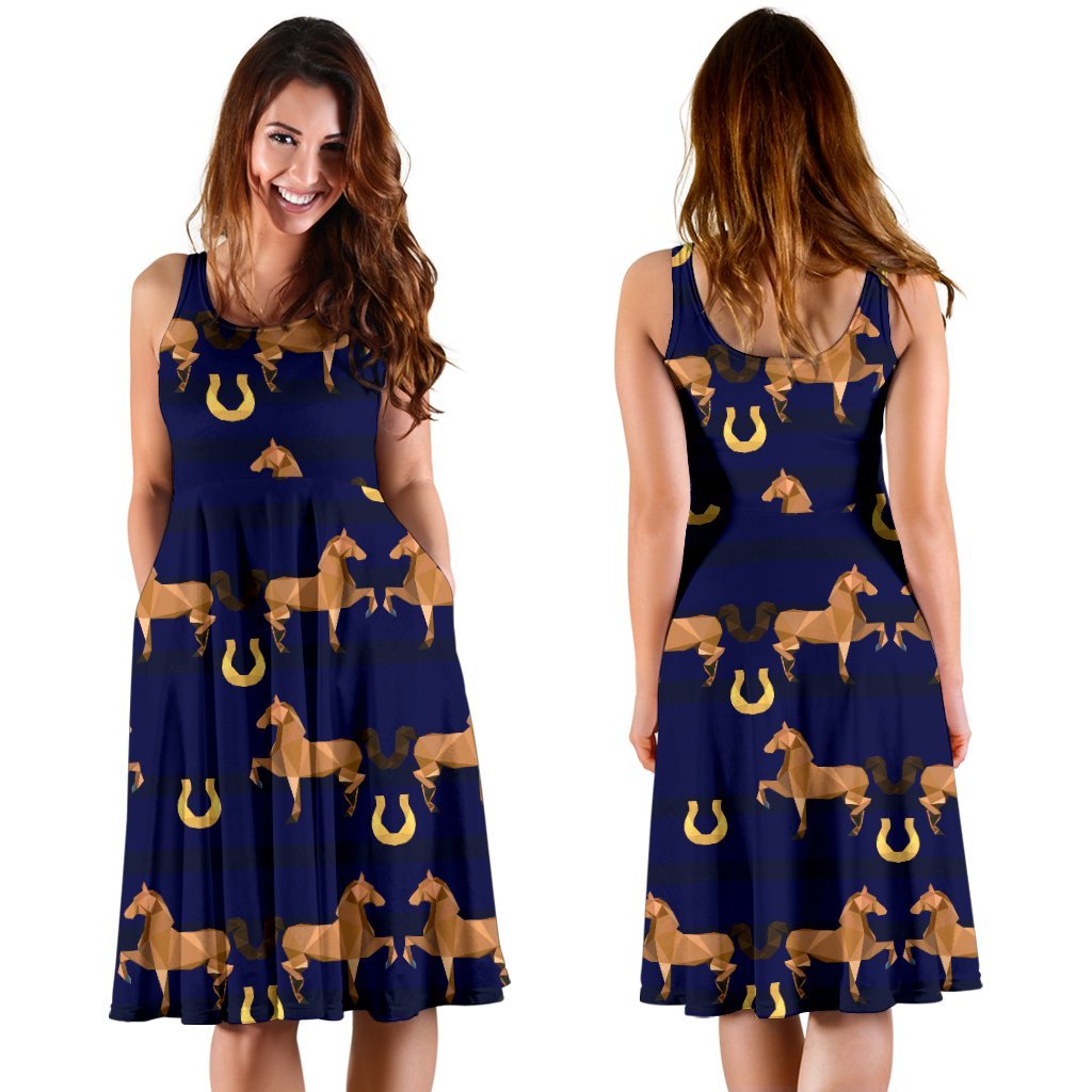 Horse Luxury Themed Pattern Print Sleeveless Dress