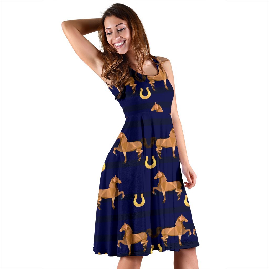 Horse Luxury Themed Pattern Print Sleeveless Dress