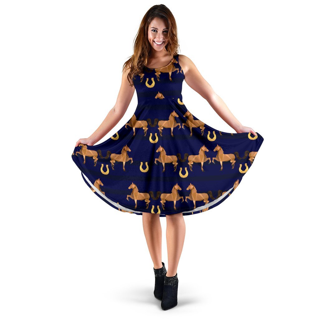 Horse Luxury Themed Pattern Print Sleeveless Dress