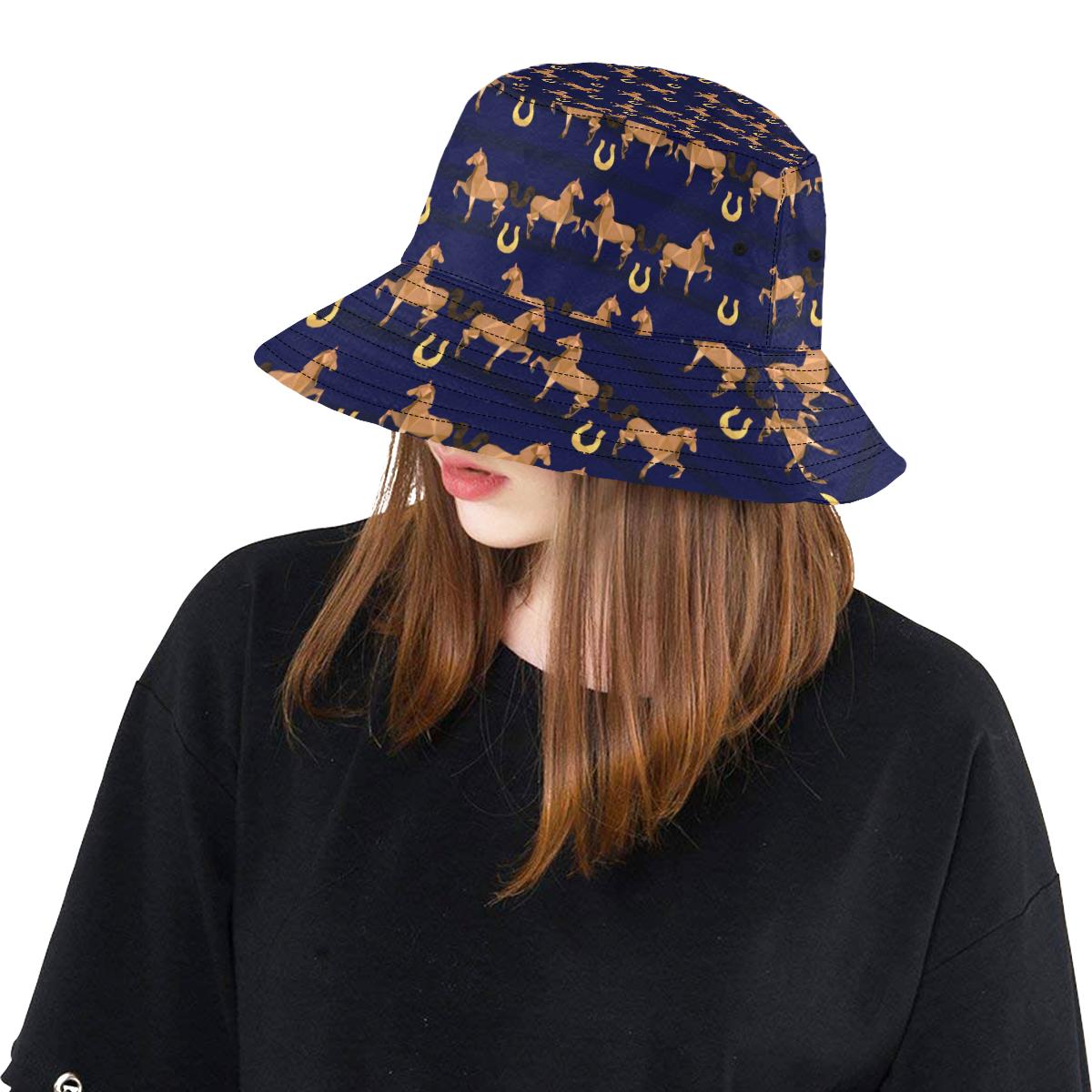 Horse Luxury Themed Pattern Print Unisex Bucket Hat