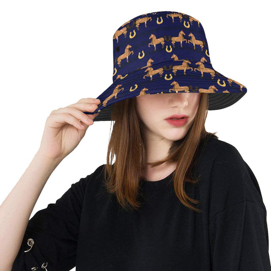 Horse Luxury Themed Pattern Print Unisex Bucket Hat