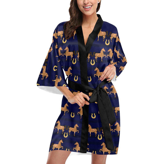 Horse Luxury Themed Pattern Print Women Short Kimono Robe