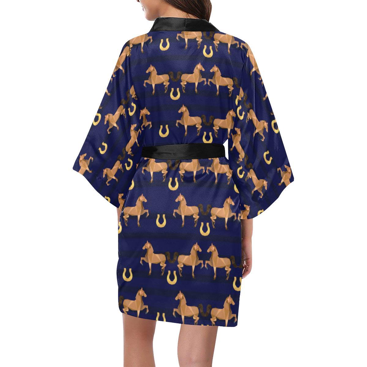 Horse Luxury Themed Pattern Print Women Short Kimono Robe