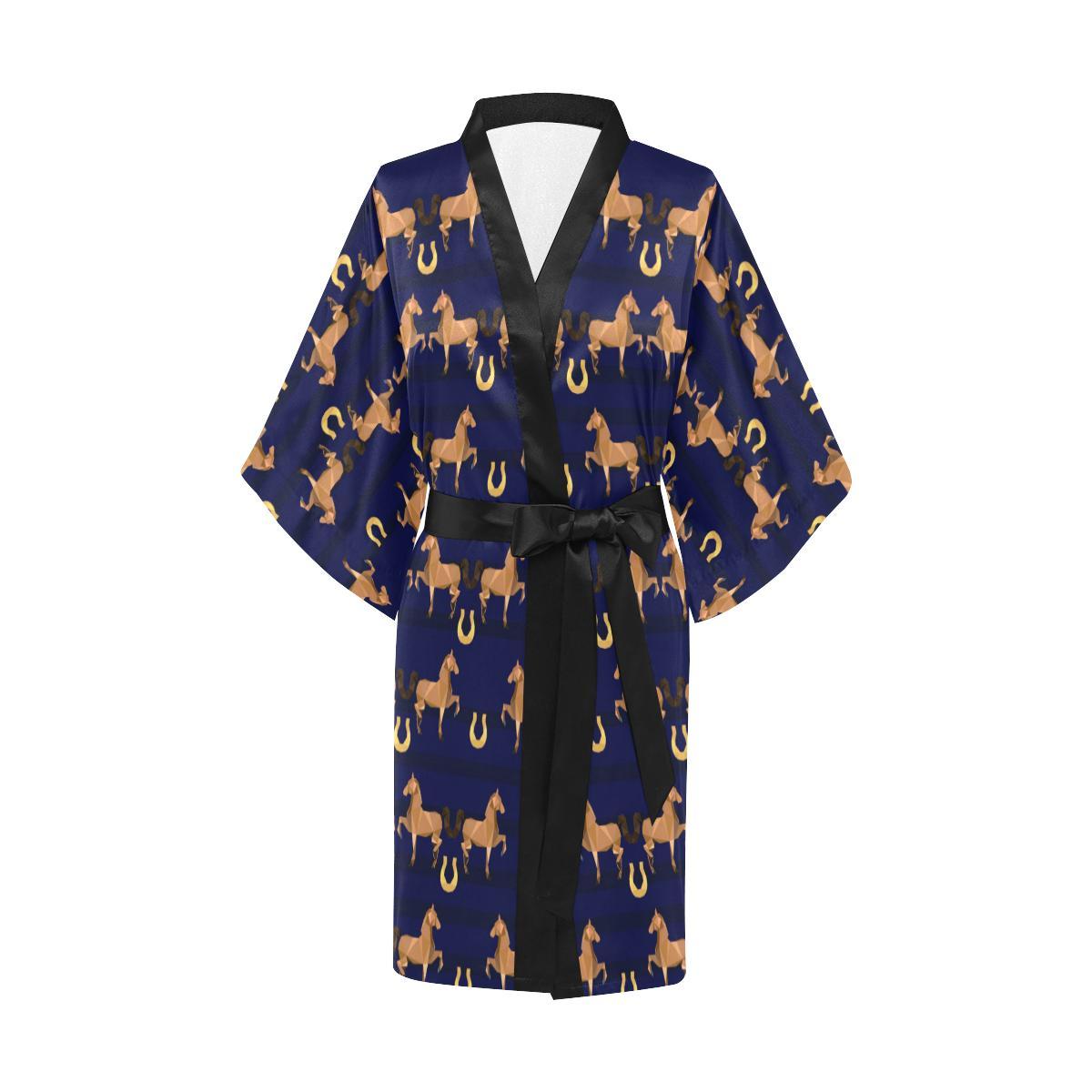 Horse Luxury Themed Pattern Print Women Short Kimono Robe