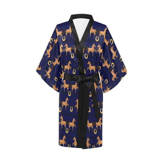 Horse Luxury Themed Pattern Print Women Short Kimono Robe