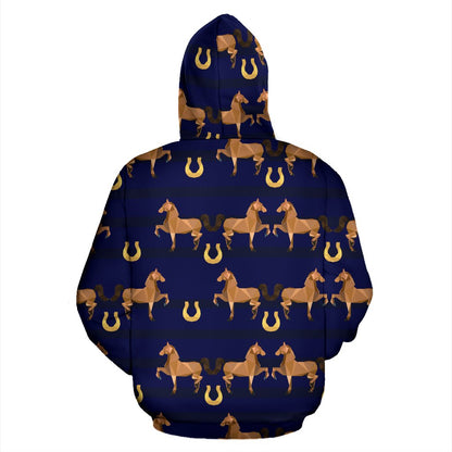 Horse Luxury Themed Pattern Print Zip Up Hoodie