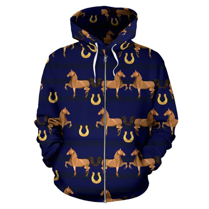 Horse Luxury Themed Pattern Print Zip Up Hoodie