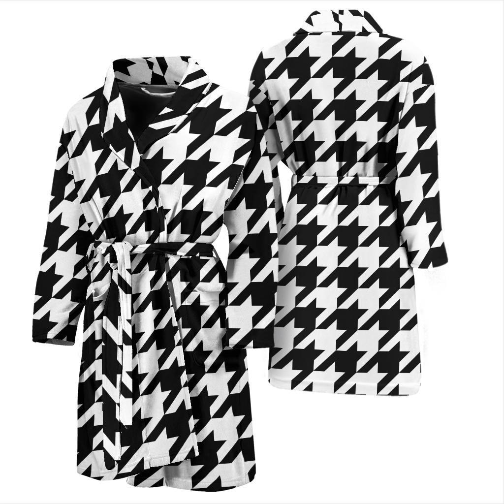 Houndstooth Black White Pattern Print Design 05 Men Bathrobe-JORJUNE.COM