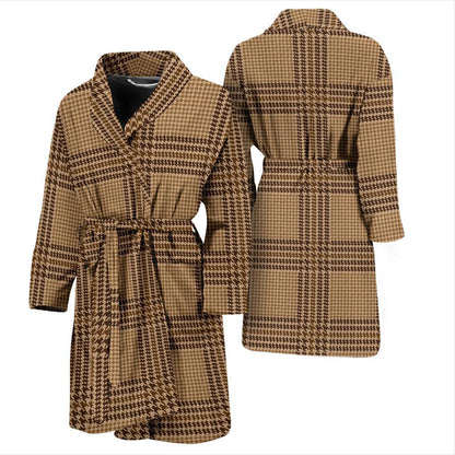 Houndstooth Brown Pattern Print Design 04 Men Bathrobe-JORJUNE.COM