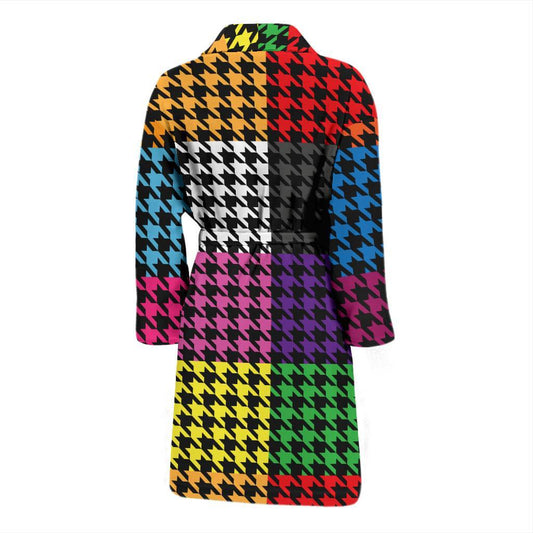 Houndstooth Colorful Pattern Print Design 01 Men Bathrobe-JORJUNE.COM
