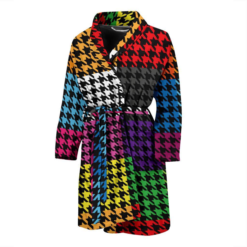 Houndstooth Colorful Pattern Print Design 01 Men Bathrobe-JORJUNE.COM