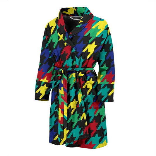 Houndstooth Colorful Pattern Print Design 02 Men Bathrobe-JORJUNE.COM