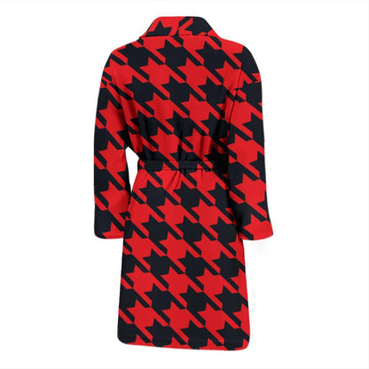 Houndstooth Red Pattern Print Design 03 Men Bathrobe-JORJUNE.COM