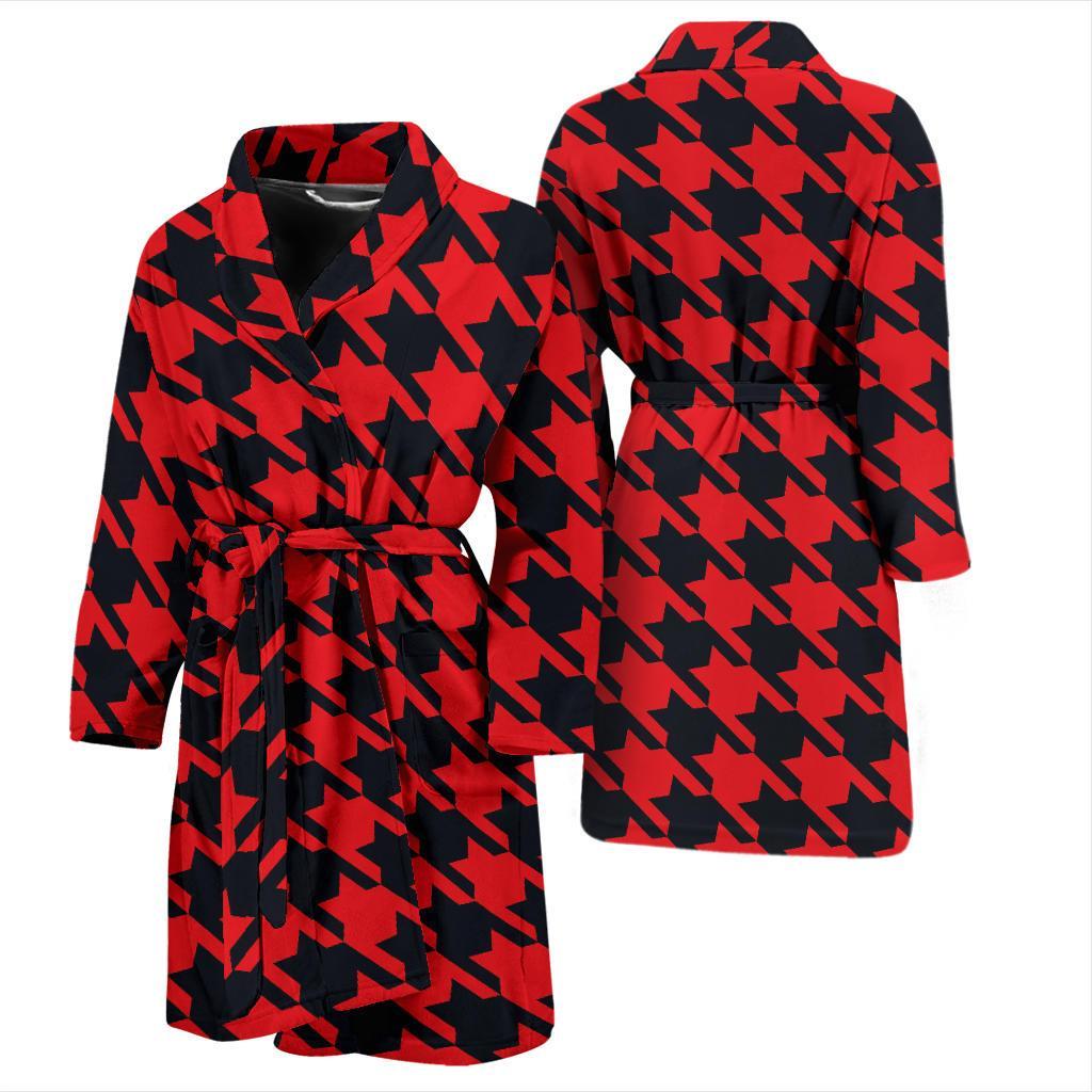 Houndstooth Red Pattern Print Design 03 Men Bathrobe-JORJUNE.COM