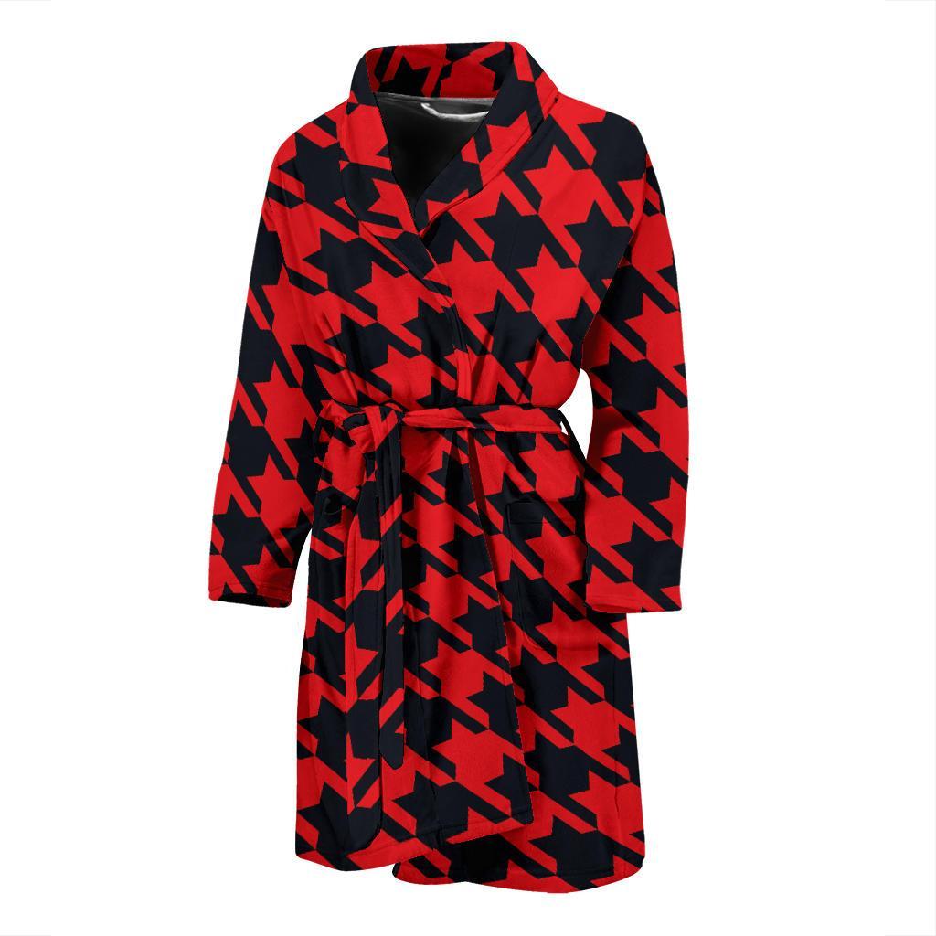Houndstooth Red Pattern Print Design 03 Men Bathrobe-JORJUNE.COM