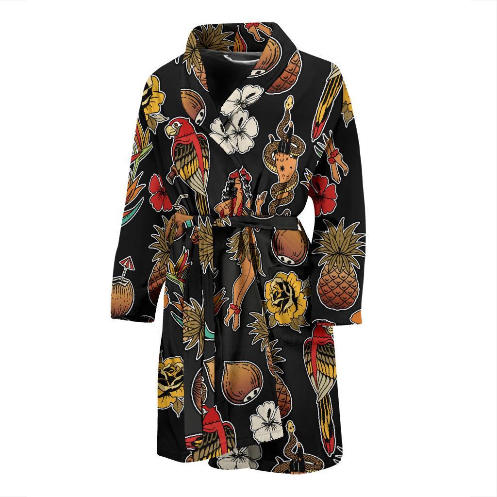 Hula Dancers Hawaiian Style Pattern Print Design 02 Men Bathrobe-JORJUNE.COM