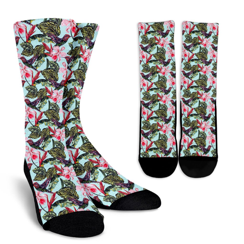 Hummingbird Cute Themed Print Crew Socks